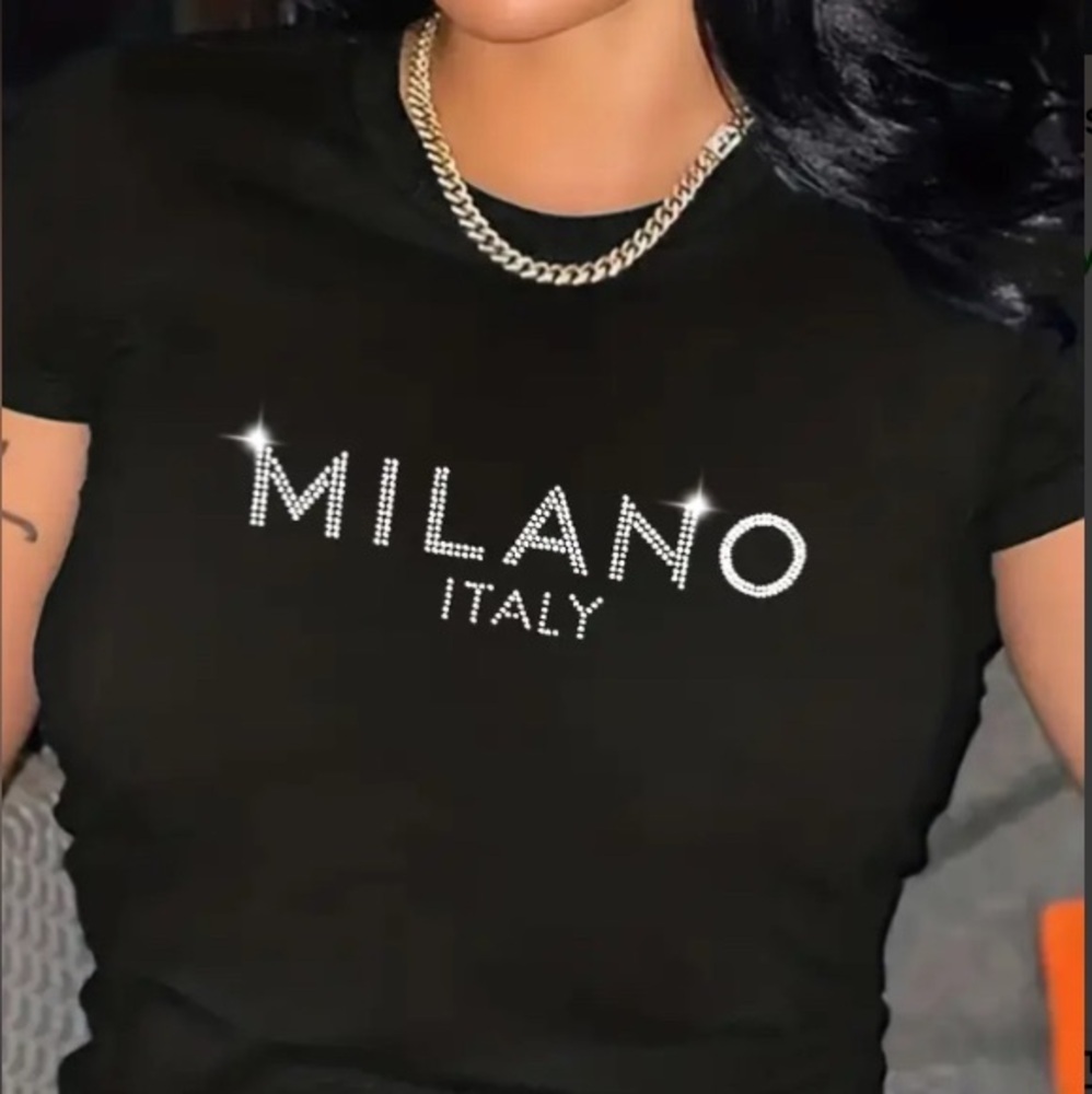 T-SHIRT: Black Sparkle Print w/Short Sleeve, NIP - Picture 4 of 12